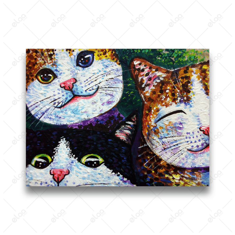 A painting of a smiling cat