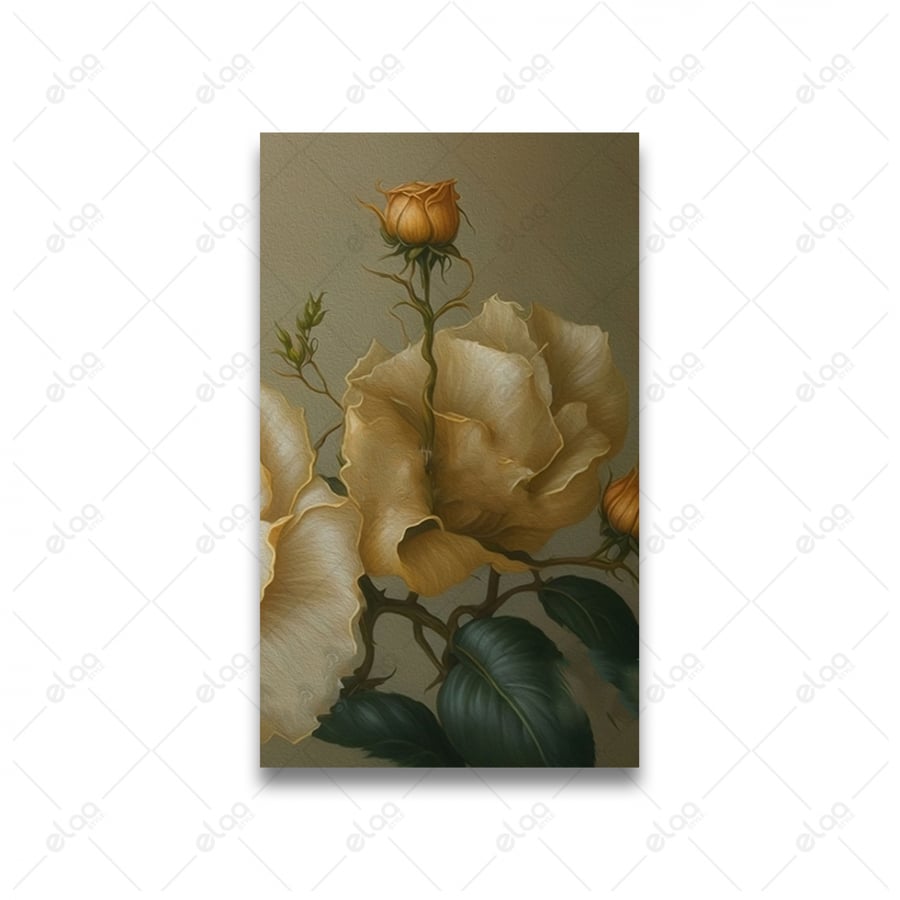 Abstract art paintings of a flower of the rose and leaves of the tree