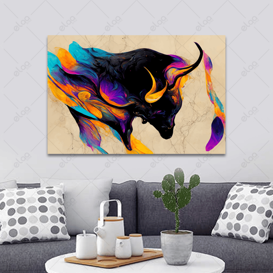 Colorful abstract art painting of the bull