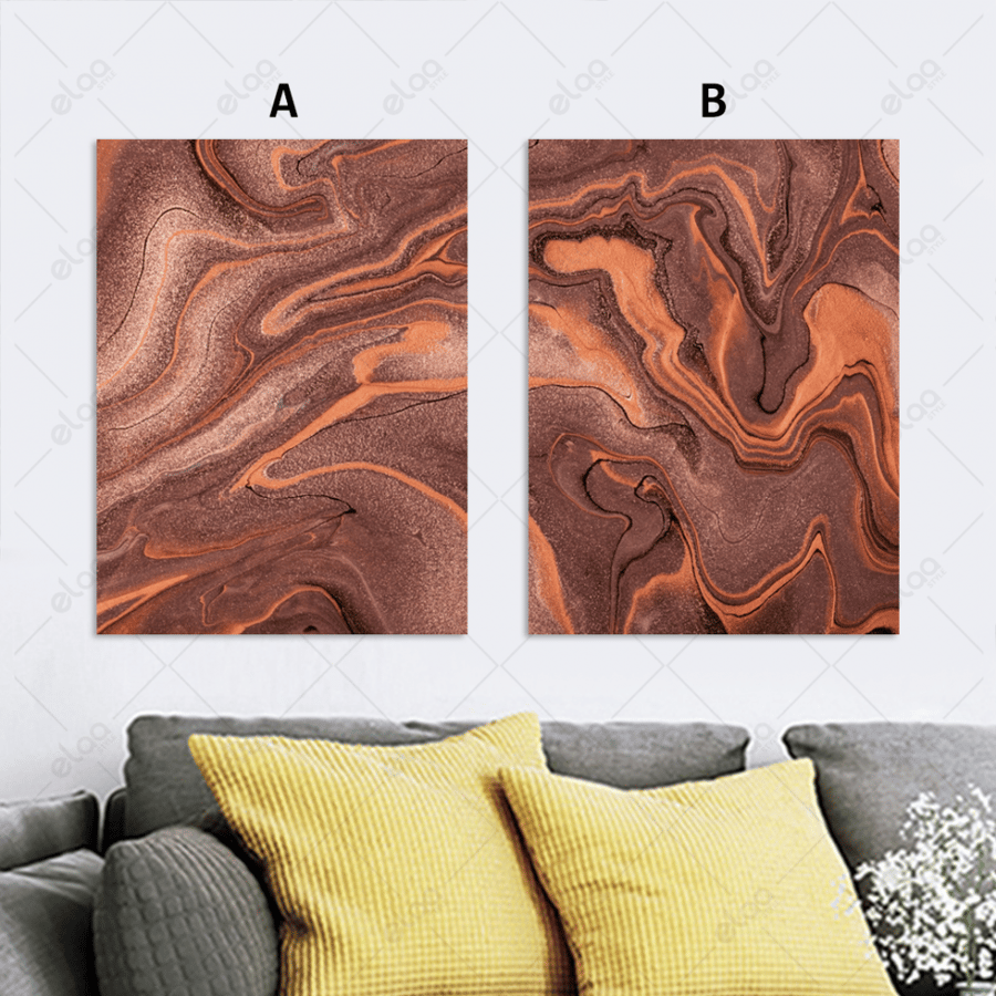 Abstract art paintings in dark brown and bronze colors