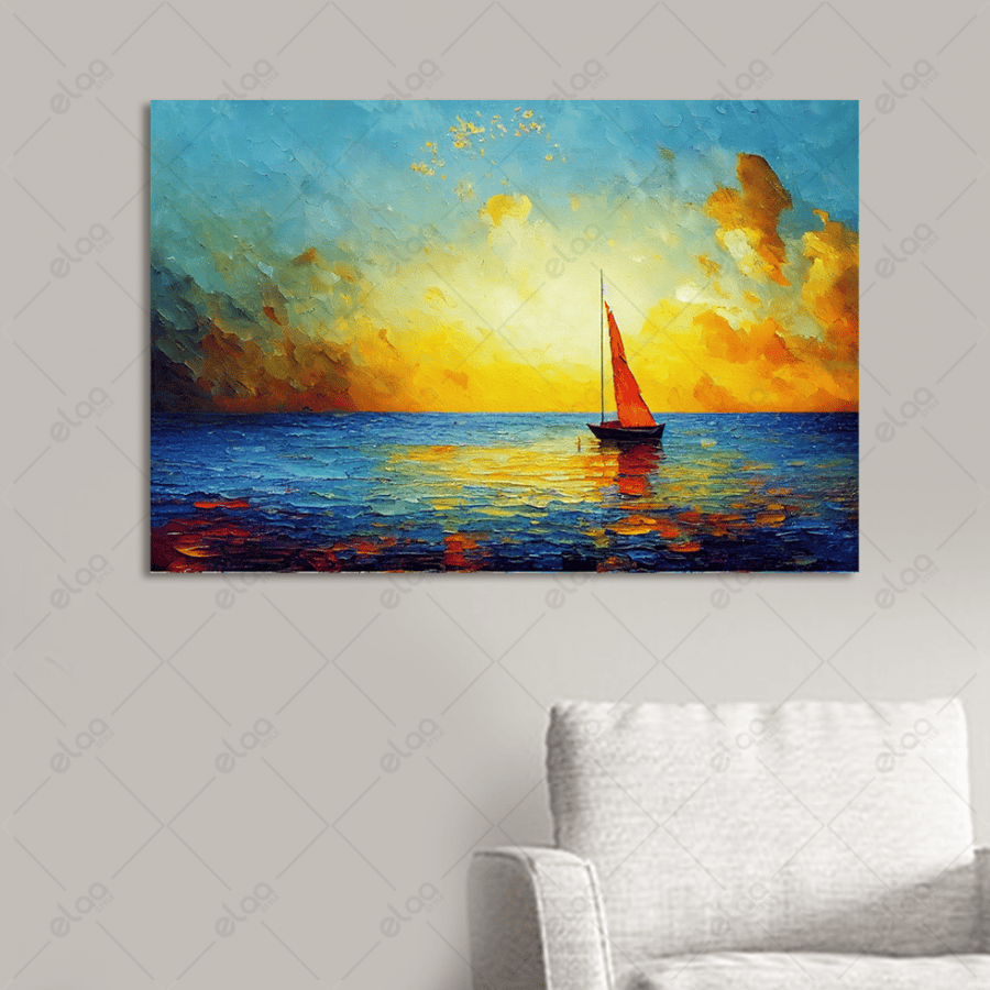 Abstract art painting of a sailing boat