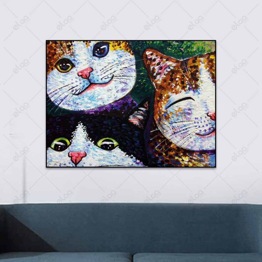 A painting of a smiling cat