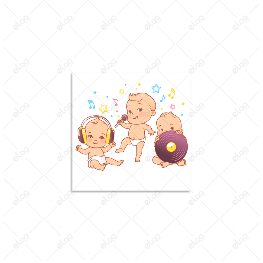 لوحة فنية الأطفال الصغار في الحفاضات يستمعون إلى الموسيقى