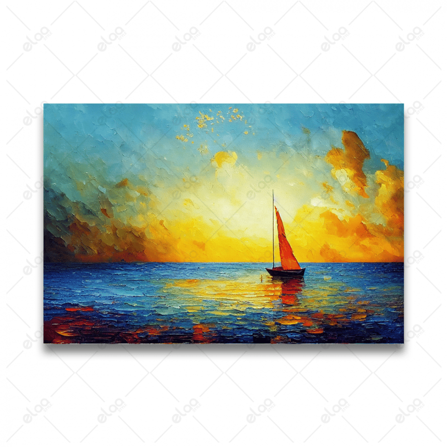 Abstract art painting of a sailing boat