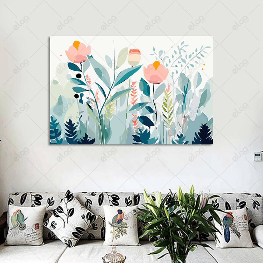 Abstract art painting of tropical flowers