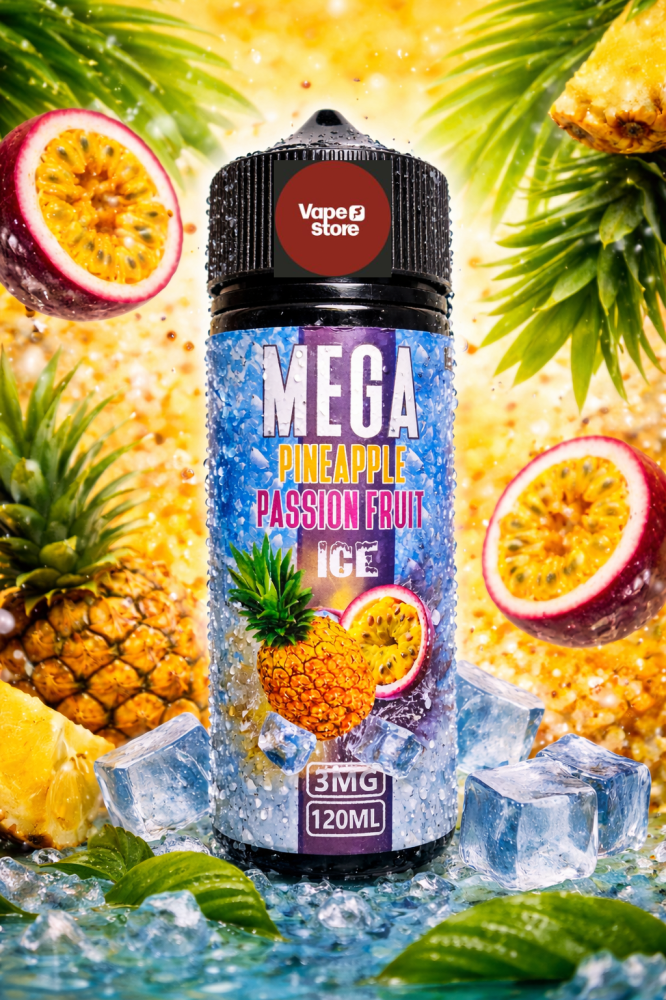 ميجا اناناس باشن فروت ايس 120مل- MEGA PINEAPLEE PASSION FRUIT ICE