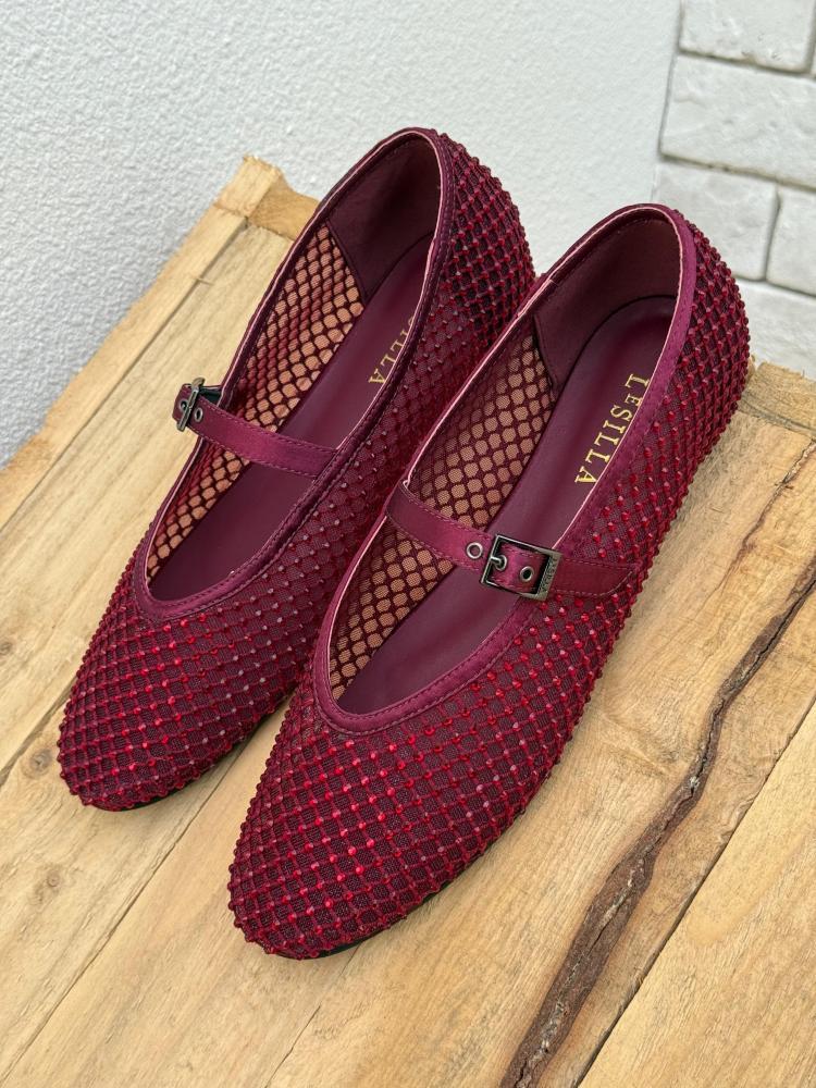 Lesilla Crystal Mesh Mary Jane Flats