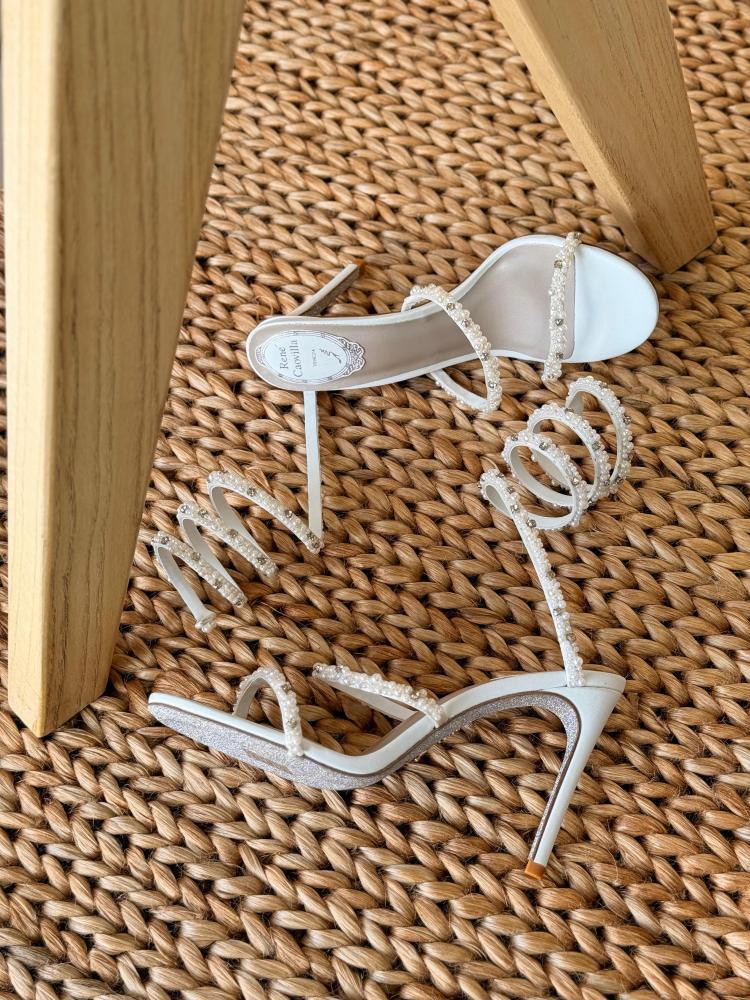 Rene Caovilla Crystal Spiral Heel Sandals