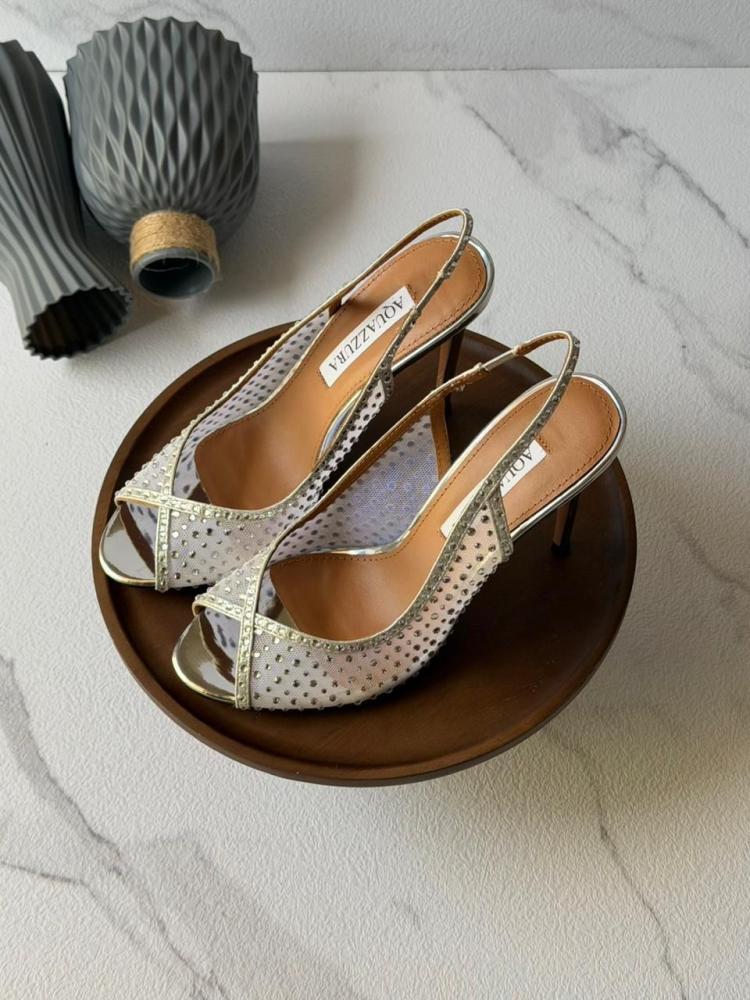 Aquazzura Crystal Mesh Slingback Heels