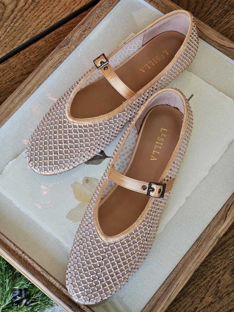 Lesilla Crystal Mesh Mary Jane Flats