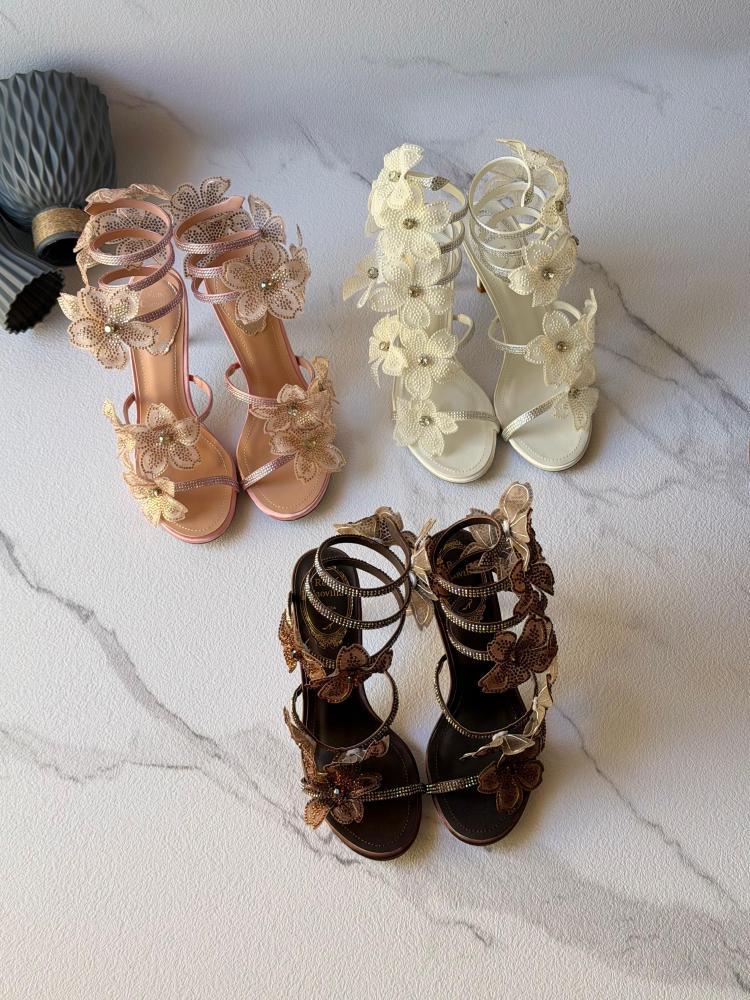 Floral Crystal High Heel Sandals