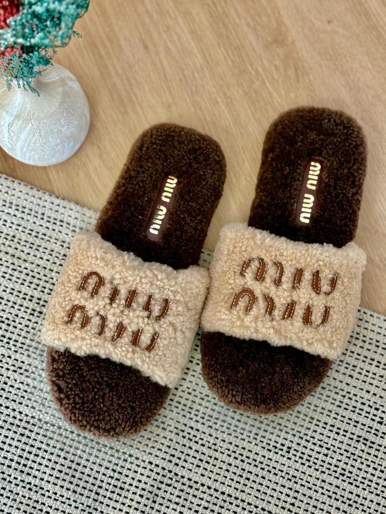 Miu Miu Shearling Slide Slippers