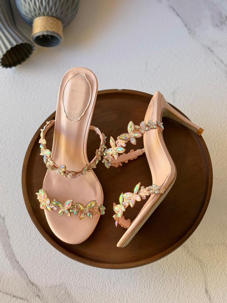 Rene Caovilla Crystal Floral High Heel Sandals