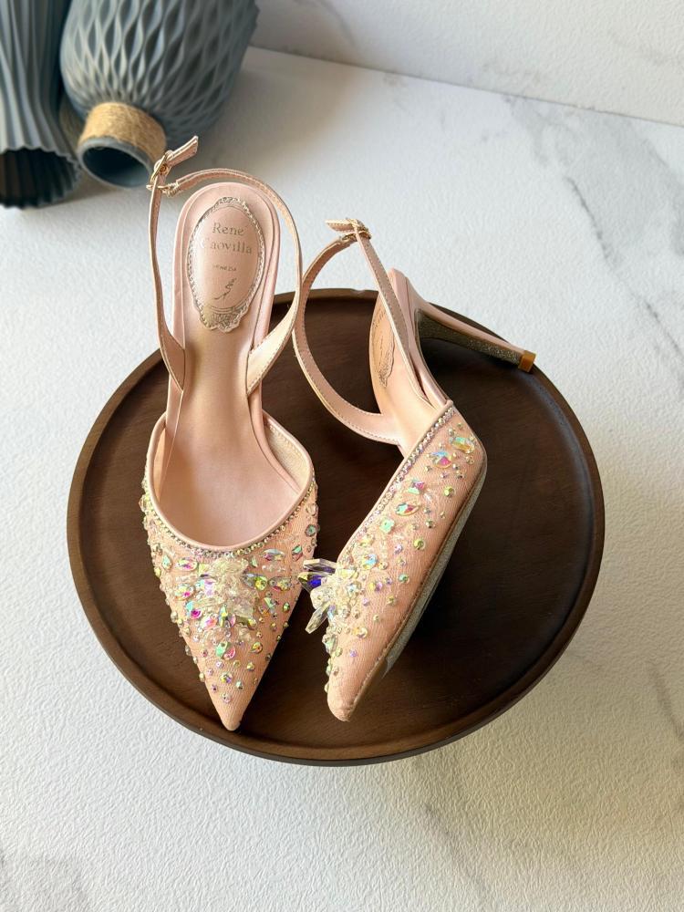 Rene Caovilla Crystal Embellished Slingback Heels
