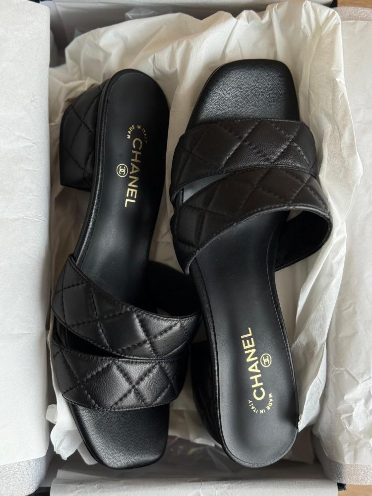 Chanel Quilted Block Heel Slides