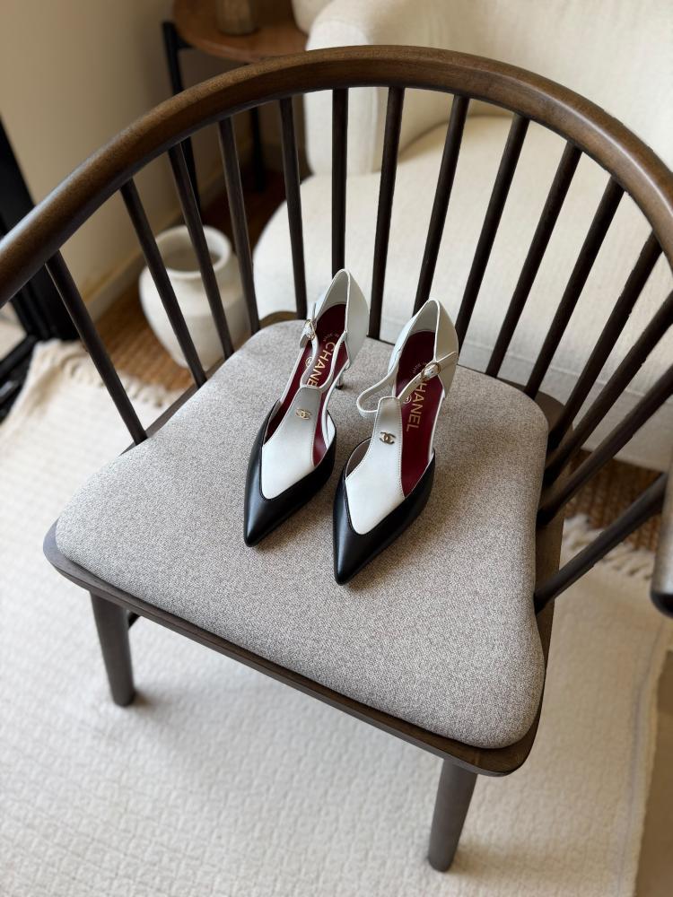 Chanel T-Strap Two-Tone Croc Heel Pump