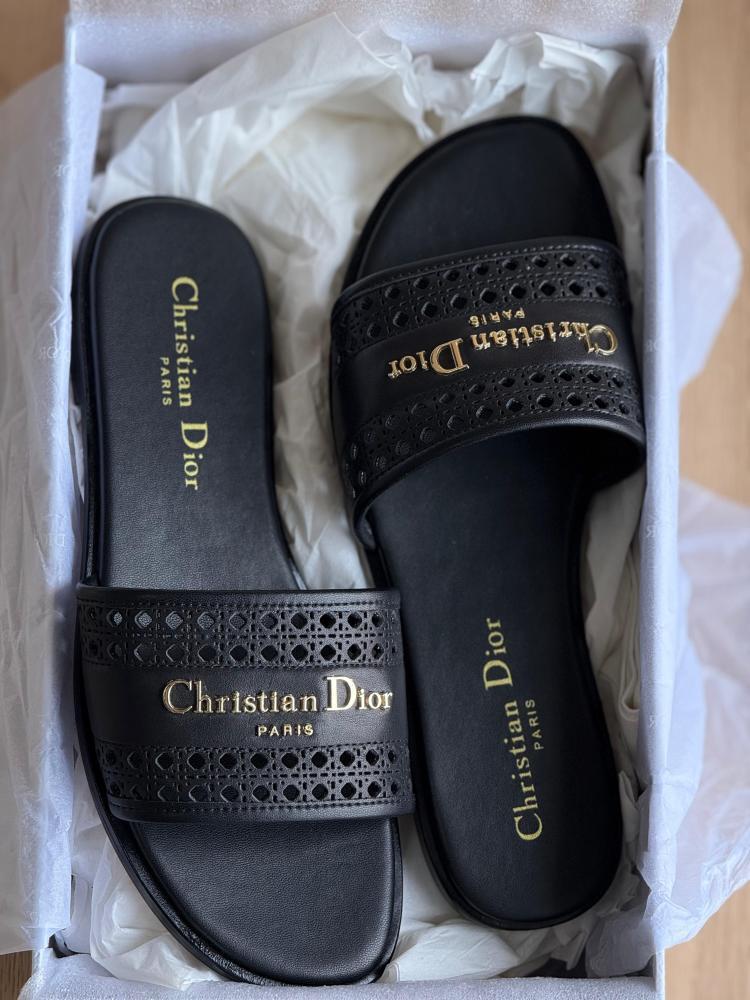 Christian Dior Laser-Cut Leather Slides