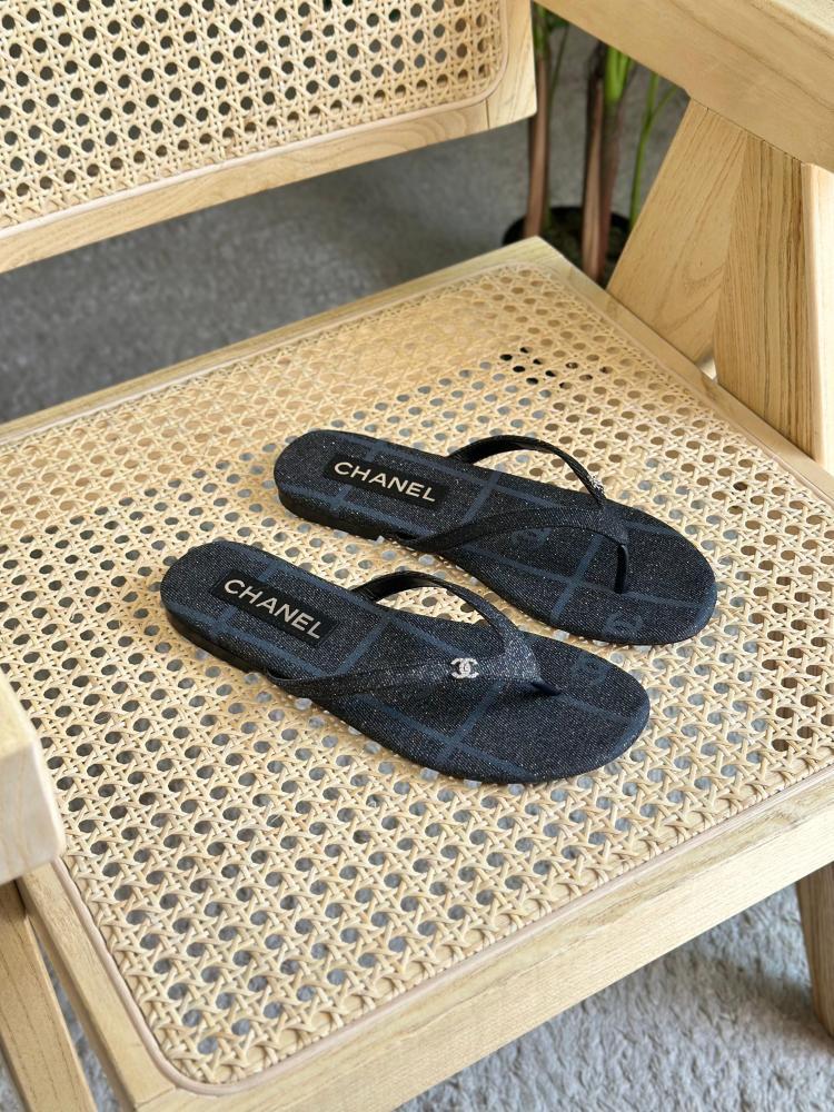Chanel Velvet Flip Flops