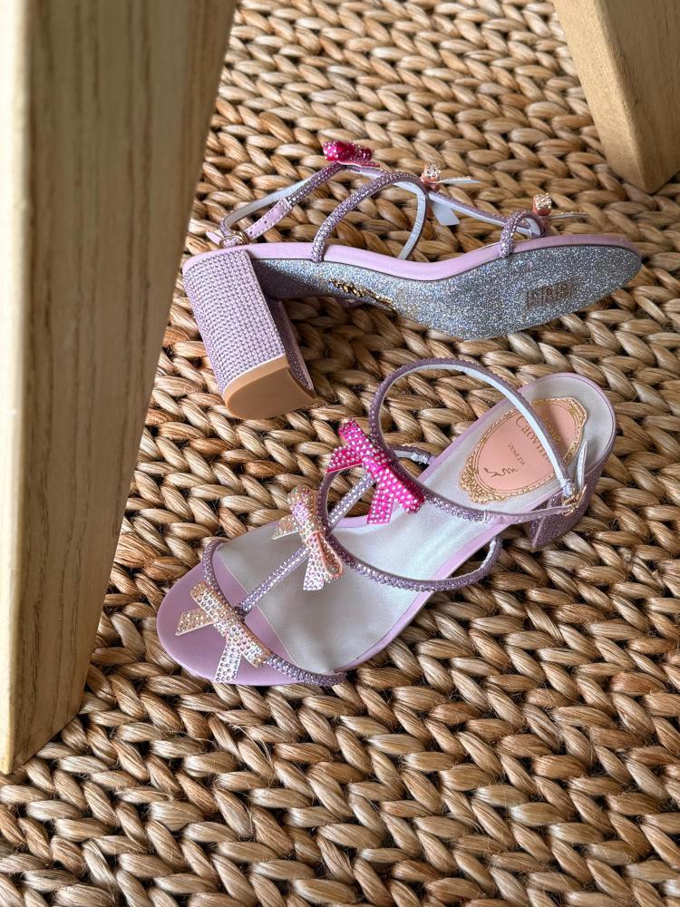 Rhinestone Bow Heeled Sandals