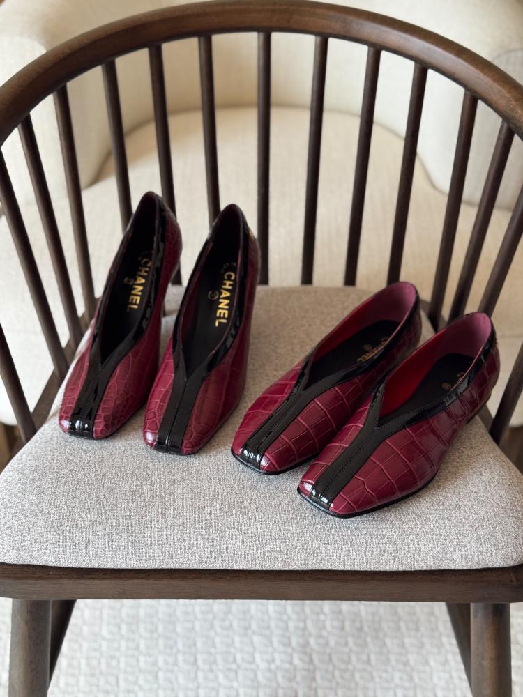 Chanel Croc Patent Stripe Flat Pump