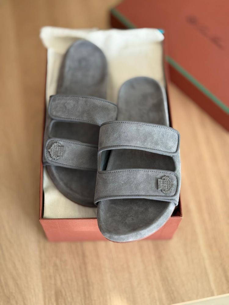 Loro Piana Suede Double-Strap Slides
