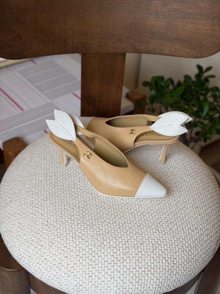 Chanel Leaf Accent Cap Toe Slingback Pump