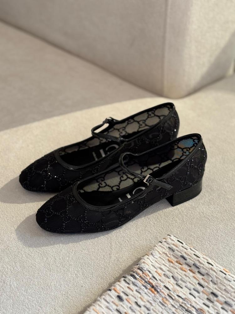 Gucci GG Mesh Mary Jane Ballerina Flats