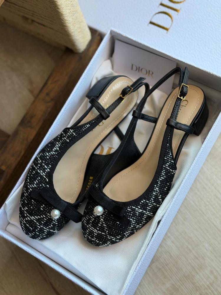 Dior Tweed Pearl Slingback Flats