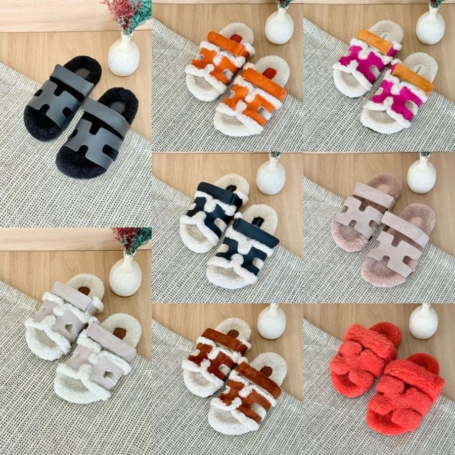 Hermes Inspired Shearling H-Slides
