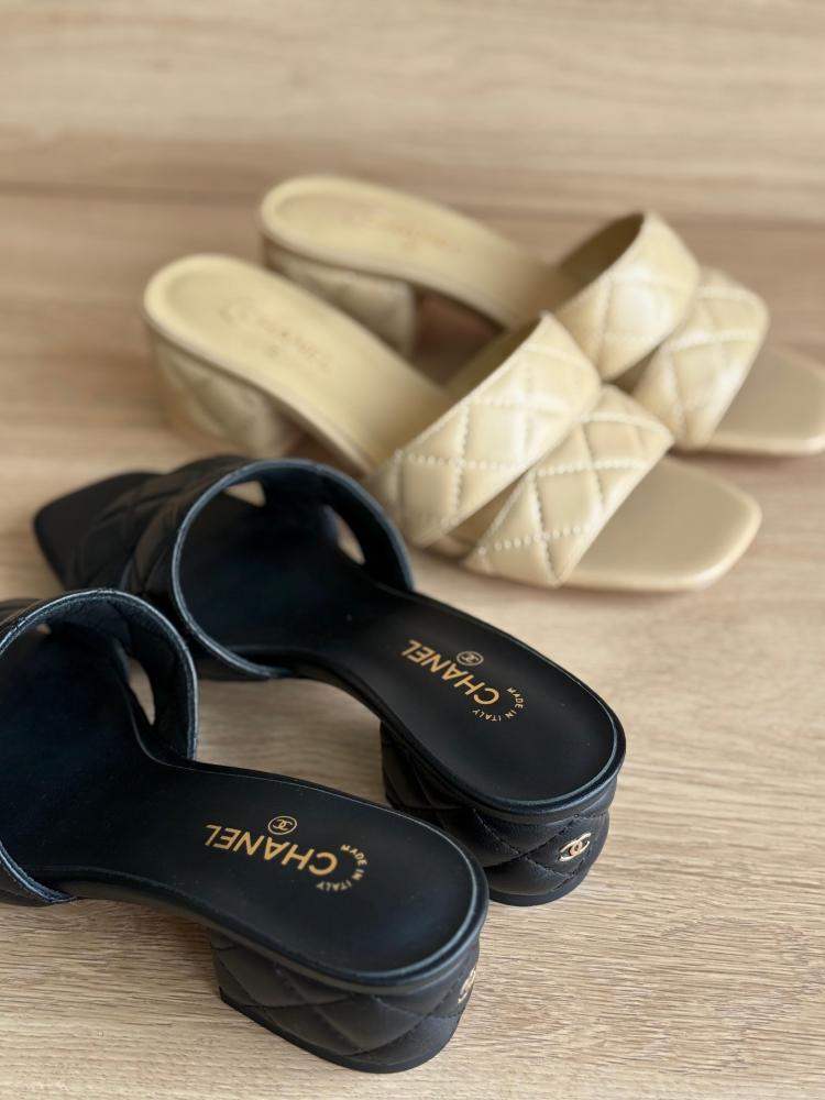 Chanel Quilted Block Heel Slides