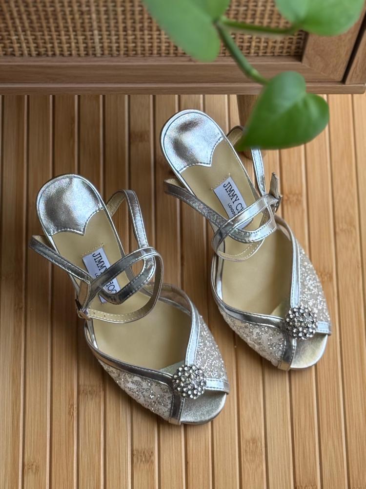 Jimmy Choo Crystal Embellished Ankle Strap Heels