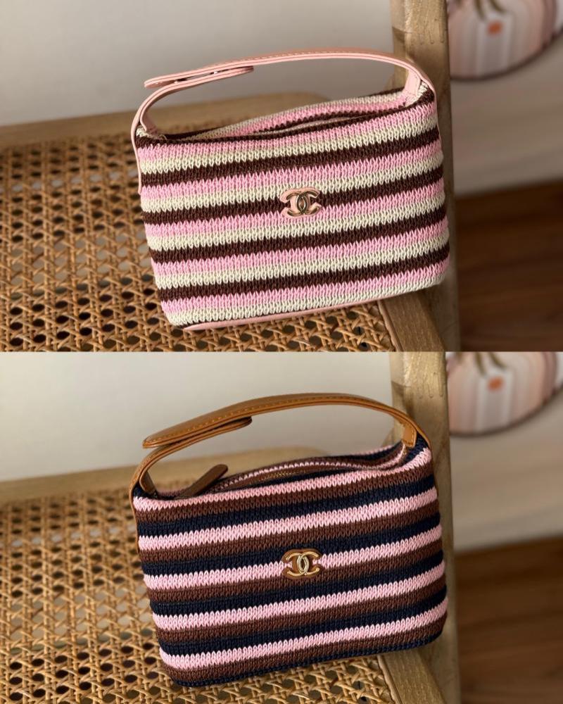 Chanel Striped Knit Top Handle Pouch Bag