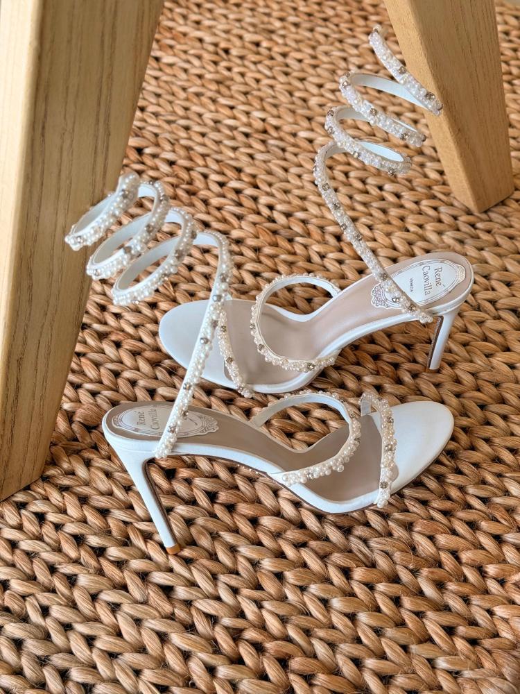 Rene Caovilla Crystal Spiral Heel Sandals