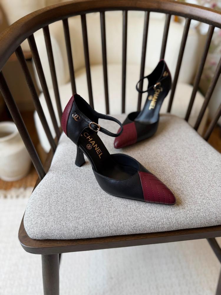 Chanel Chevron Cap Toe T-Strap PumP