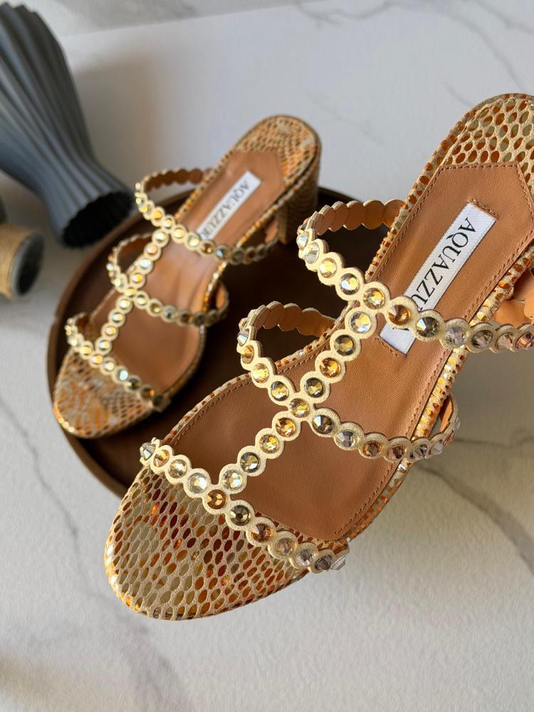 Aquazzura Crystal Embellished Block Heel Sandals