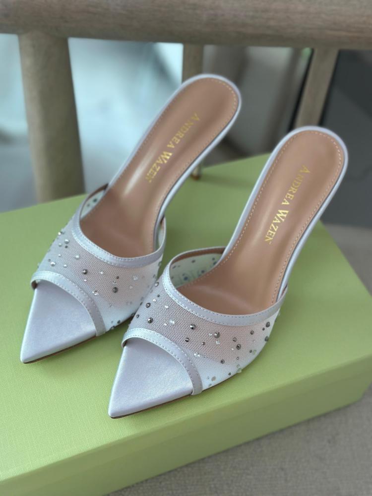 ANDREA WAZEN Crystal Mesh Pointed Heel Mules