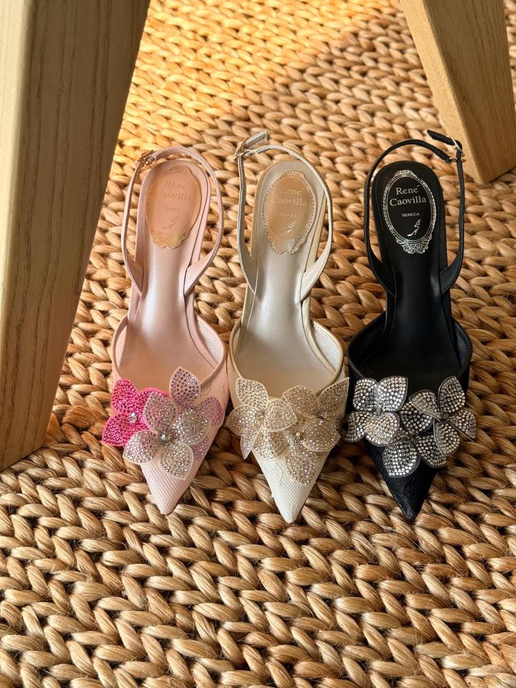 Rene Caovilla Crystal Flower Slingback Heels