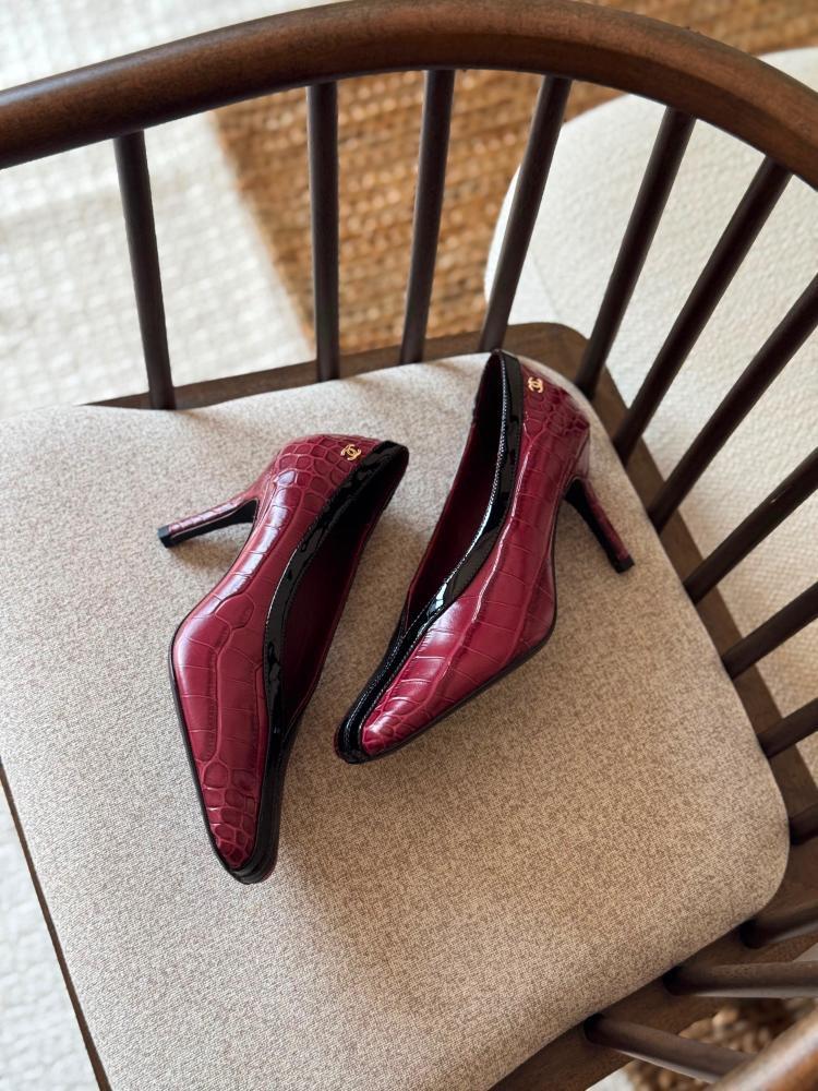Chanel Croc Patent Stripe Flat Pump