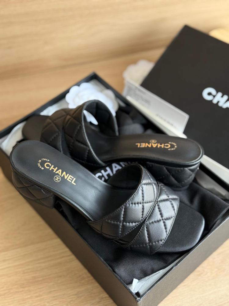Chanel Quilted Leather Block Heel Mules