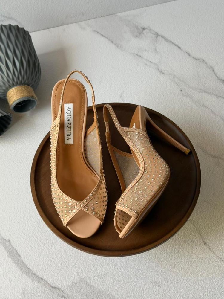 Aquazzura Crystal Mesh Slingback Heels