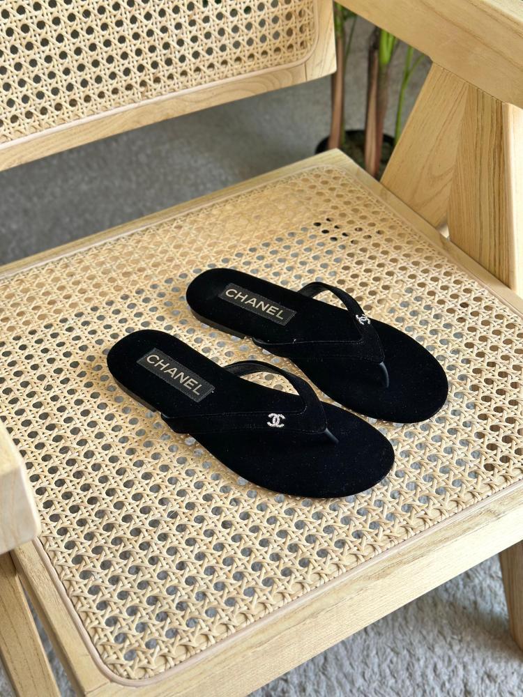 Chanel Velvet Flip Flops