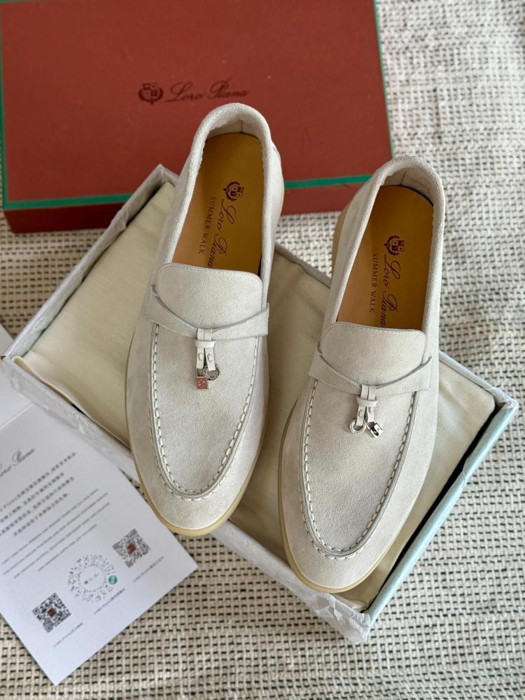 Loro Piana Summer Walk Suede Loafers – Off White