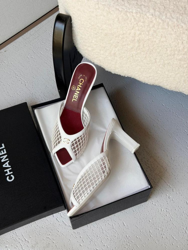 Chanel Mesh Peep-Toe Mules
