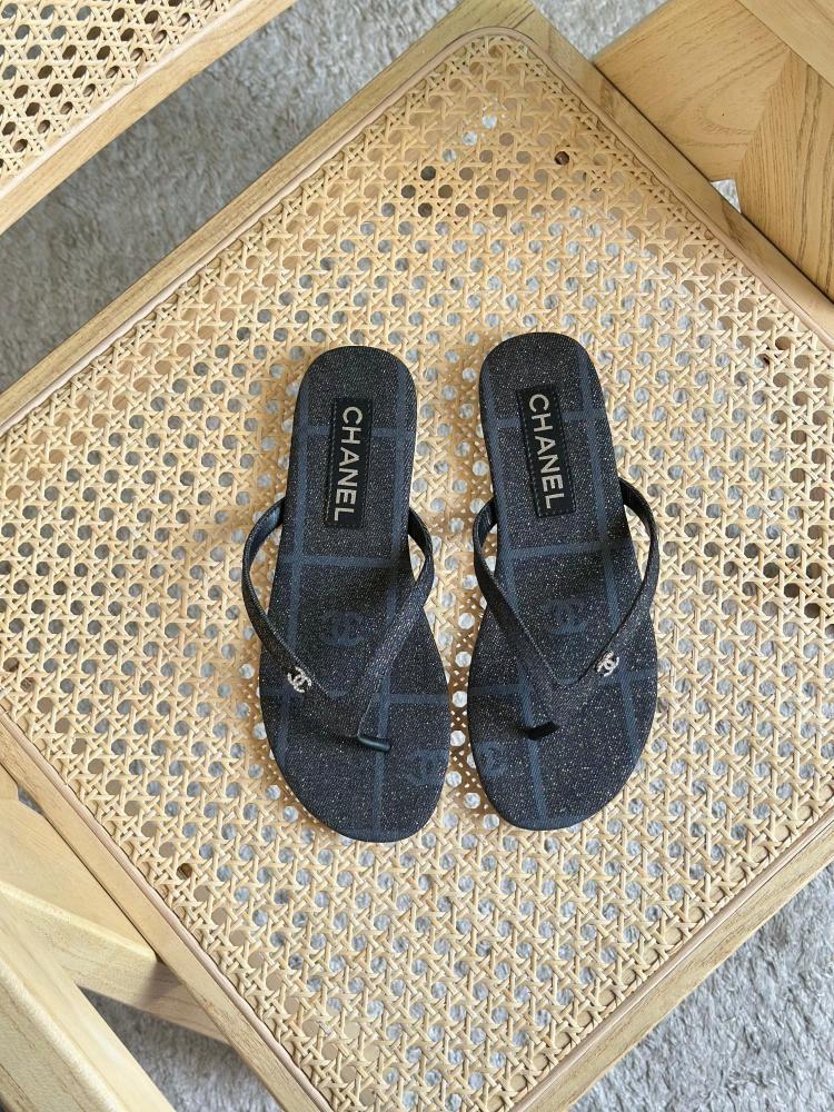 Chanel Velvet Flip Flops