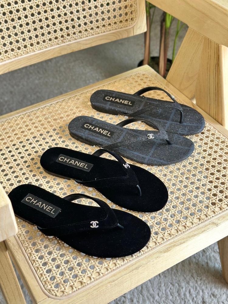 Chanel Velvet Flip Flops