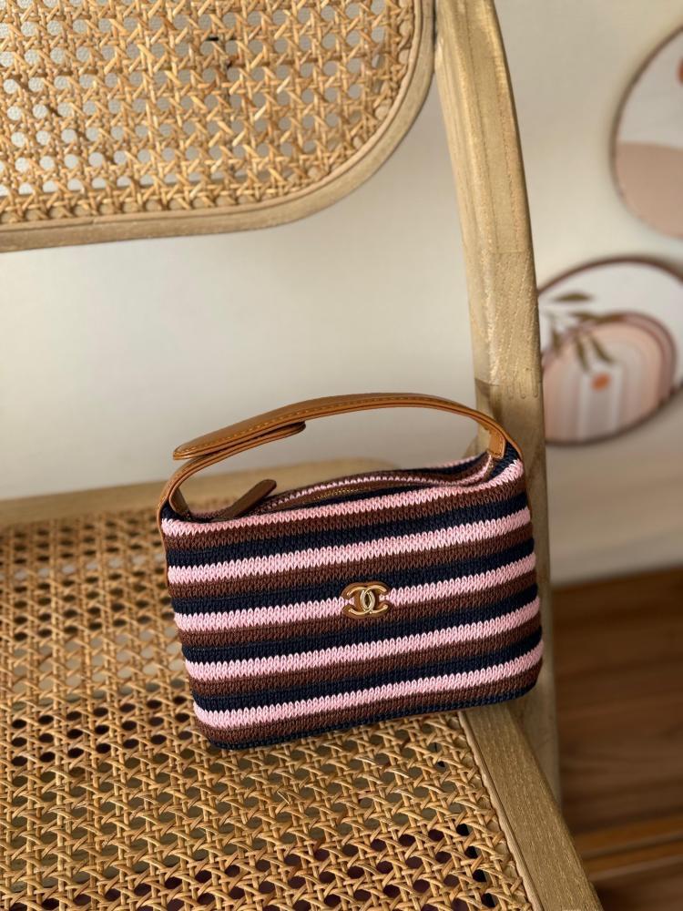 Chanel Striped Knit Top Handle Pouch Bag