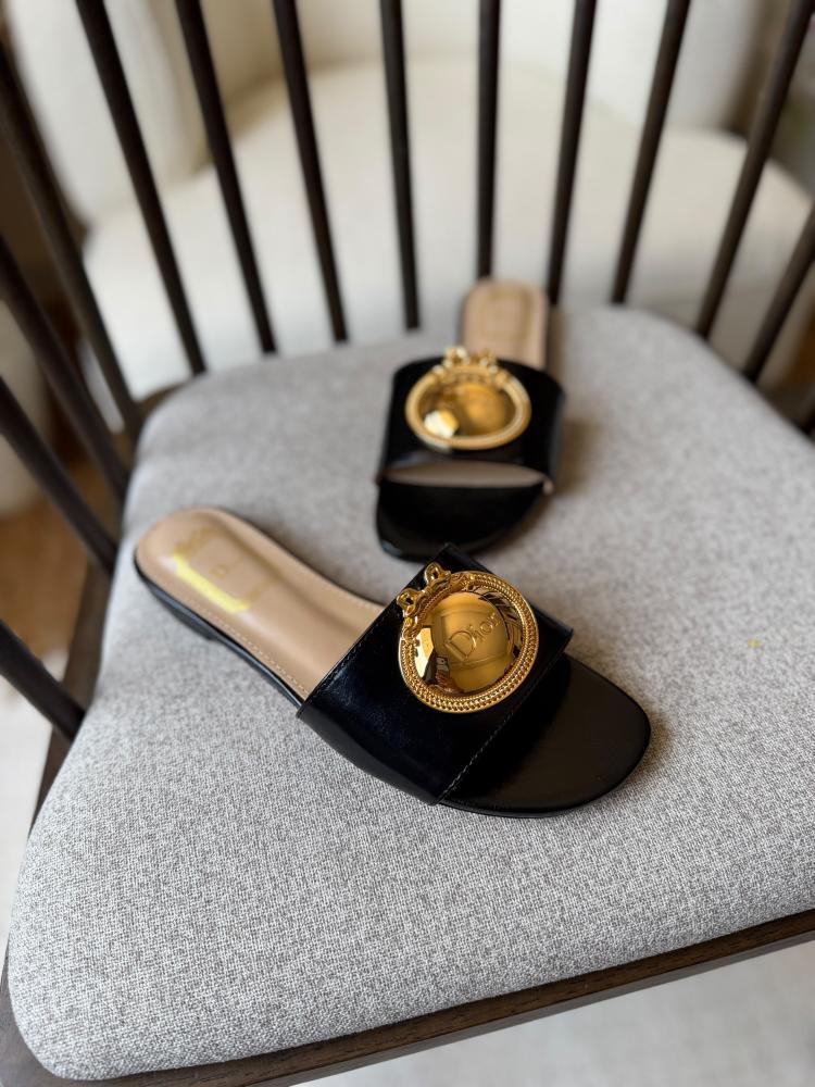Dior Gold Medallion Flat Slide Mule