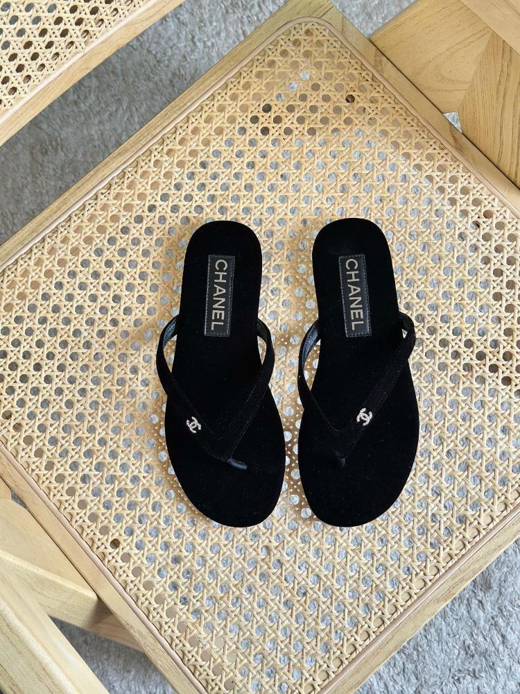 Chanel Velvet Flip Flops
