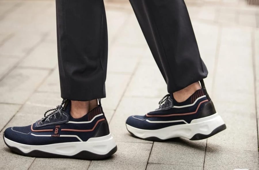 Shadow Knit And Leather Sneaker - Navy