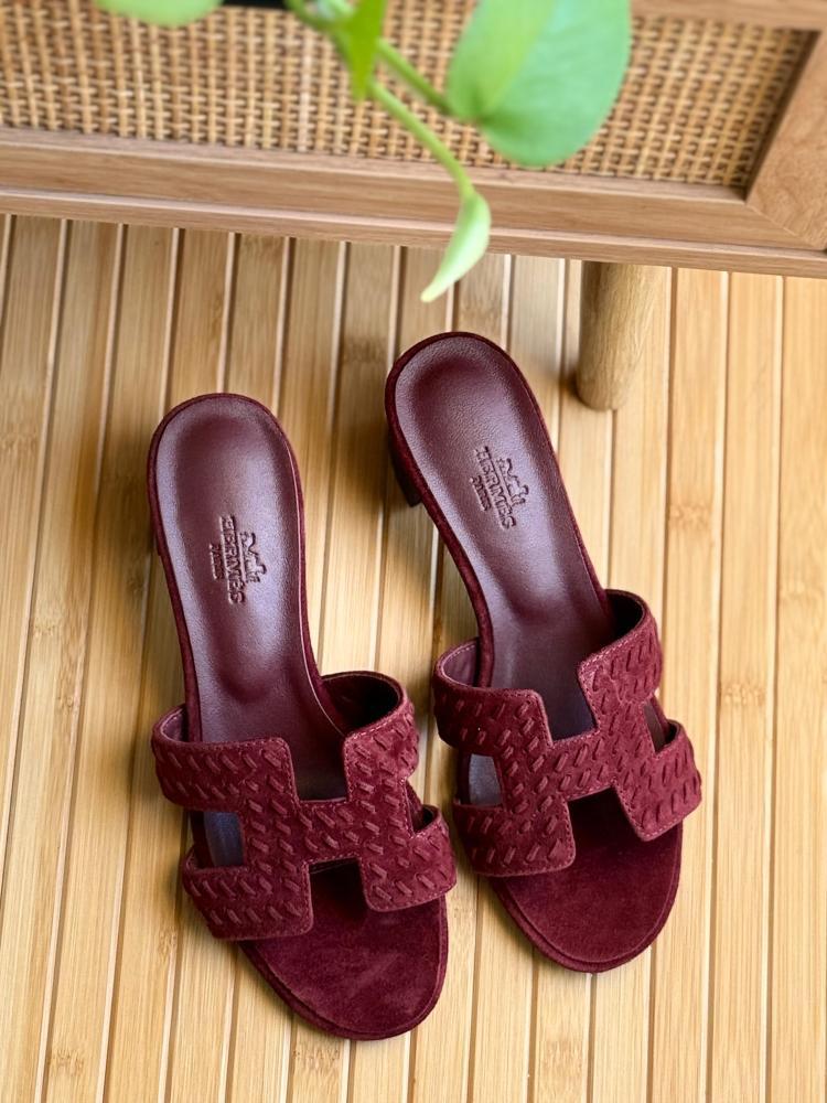 Hermes Suede H Block Heel Sandals